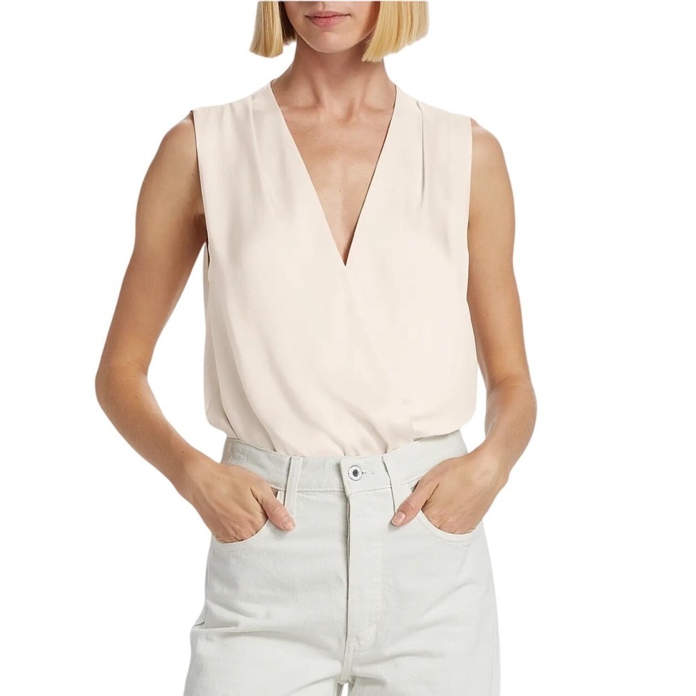 Favorite Daughter Date Satin Surplice Bodysuit In Ivory Size Medium